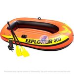 KidsZeeNie® Explorer 300Series 3 Person Inflatable Portable Boat| Orange Small Water Raft Kayak Perfect for Kids Adventure,Rafting,Picnic,Swiming Pools,Fishing,Boating,Rescue with Oars