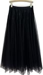 MOGUOER Women’s Reversible Tulle Skirt, Elastic High Waist Pleated A-Line Midi with Tiered Mesh - Ideal for Parties, Weddings, Casual Wear, One Size Fits All