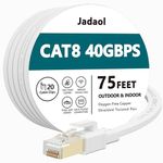 Cat 8 Ethernet Cable 75 ft, Heavy Duty High Speed RJ45 Patch Cord, Cat8 LAN Gold Plated 40Gbps 2000Mhz Network, Indoor Outdoor & Weatherproof S/FTP UV Resistant for Router/Modem/Gaming/Switch/Xbox/PS4