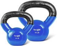 Yes4All Combo Vinyl Coated Kettlebell Weight Sets – Great for Full Body Workout and Strength Training – Vinyl Kettlebells 10 15 lbs, Blue, Model: K9OF