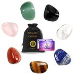 7pcs Crystals for Beginners Natural Stones Set Crystals and Gemstones,7 Chakra Healing Crystal Reiki Puff Pocket Palm Stone for Stress Relief Chakra Balancing Home Decoration Yoga