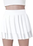 EXARUS Girls Tennis Skirts Athletic Golf Skorts Dance with Underneath Cheer Flowy Tiered Mini Pleated Preppy for Kids, White, 8 Years