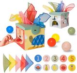 Taf Toys Sensory Baby Tissue Box, Object Permanence Box, Imaginary Play for Infants & Toddlers, Montessori Square Sensory Toys Colorful Pull Scarves, Play Balls & Cards Educational Preschool Learning