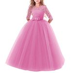 IBTOM CASTLE Flower Girls Pageant Ball Gowns Kids Chiffon Embroidered Tulle Wedding Party Homecoming Bridesmaid Dress for Junior Teen Dusty Pink13-14 Years