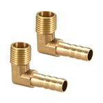 sourcing map Brass Barb Hose Fitting, 90 Degree Elbow 8mm Barbed to 1/4 PT Male Pipe Adapter Connector 2pcs