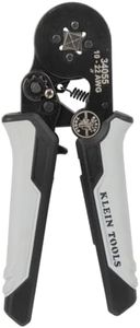 Klein Tools 34055 Ferrule Crimping Tool, Square Crimper Pliers for 10 to 22 AWG Wire Terminals, Built-In Adjustable Ratchet, for Electrical Work