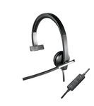 Logitech H650e Wired Headset, Mono Headphone with Noise-Cancelling Microphone, USB, In-Line Controls, Indicator LED, PC/Mac/Laptop - Black