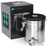 Coffee Gator Coffee Storage - 473ml Medium Stainless Steel Tea and Sugar Containers - Canisters w/Date-Tracker, CO2 Valve for Freshness & Scoop - Silver