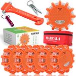 Marcala LED Road Flares 6-Pack | Roadside Safety Disc | DOT Compliant LED Safety Flares | Batteries, Case & Whistle Included | Feel Safe on the Road!