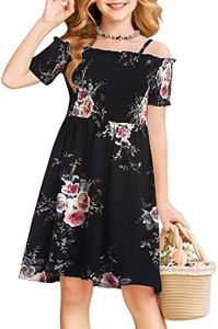 Arshiner Girls Casual Summer Floral Sleeveless Sundress Holiday Cami Dress Black Floral for 12-13 Years