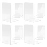 MSDADA Book Ends Clear Acrylic Bookends for Shelves, Book Ends for Home Decorative, Book Ends for Office, Book Ends for Books, Movies, Magazines, Video Games, CDs (4pairs/8pcs)