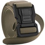 JUKMO Men's Tactical Belt with Lock, Military Work 1.5" Stretch Nylon Web Hiking Quick Release Belt with Heavy Duty Seatbelt Buckle (Coyote, Large-for Waist 42"-46" (Length 53"))