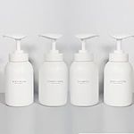 Ezebesta Set of 4 300ml Minimalist Soap Lotion Pump Dispensers with 22 Labels Bathroom White Dispenser Bottles