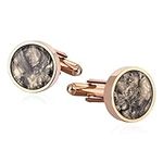 Cuff Links, Rose Gold Cufflinks Set Round Cubic Zircon Stainless Steel 1.6X1.6CM for Shirt Suit Wedding Graduation Business