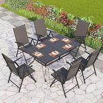 PHI VILLA Outdoor Dining Set with Patio Table and Chairs, Patio Dining Furniture Set for 6 with Adjustable Foldable Patio Chairs & Metal Steel Table for Garden, Black