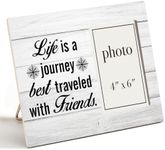 Zauly Best Friends Wood Picture Frame Gifts, Friendship Gifts for Men Women Best Friends, Friends Gifts for Birthady Christmas Graduation, Life Is a Journey Quote Picture Frame, 4x6 Inches Photo