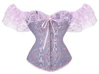 Moessa Women Floral Lace Off Shoulder Corset Bustier Boned Overbust Corset Bodyshaper Lingerie Top, Purple, X-Small