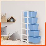 Bathla STOMO 5 XL Drawers Multi-purpose Modular Storage for Home, Kitchen & Office | Easy to Move with Trolley Wheels | Chest of Drawers | Sky Blue (Plastic)