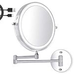 Amelar 8 Inch Wall Mounted Makeup Mirror USB Rechargeable LED 3 Color Lights Two Sided 1X/10X Magnifying Mirror Touch Switch Intelligent Shutdown 360° Vanity Mirror for Bathroom Hotel(Silver)