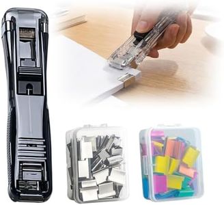 Portable Binder Clip Stapler, 2026 New Reusable Portable Paper Clam Clip Dispenser, 100 Metal Refill Clips (50 Silver + 50 Color) for Home, School, Desk Office (Black-1PCS)