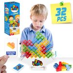 HOMELAM 32 PCS Tetra Tower Stacking Game, Building Balance Blocks Board Game, 1-4 Players Family Games for Kids, Adults, Party, Friends, Team, Travel