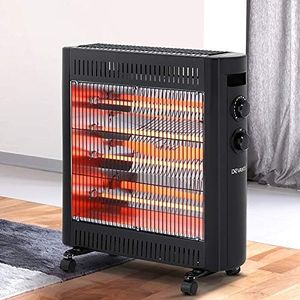 Devanti Radiant Heater, 2200W Electric Infrared Heaters for Bedroom Indoor Home Room Bathroom Space Heating, with 2 Settings Portable Wheel Aluminium Steel Black