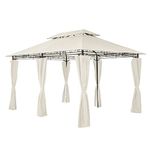 Mondeer Garden Gazebo 3x4m, Heavy Duty Patio Pavilion with Double Tier Roof and Curtains Sidewalls, Metal Frame, Luxury Modern Style, Beige