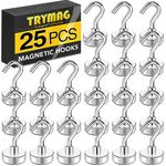 TRYMAG Magnetic Hooks Heavy Duty, 28Lbs Super Strong Magnet Hooks for Hanging, Neodymium Earth Magnets with Hook for Refrigerators and Cruise Cabin, Grill, Workplace-25pcs