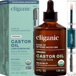 Cliganic Organic Castor Oil, 100% Pure (4oz with Eyelash Kit) - For Eyelashes, Eyebrows, Hair & Skin