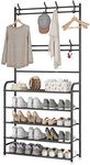 UDEAR Coat Rack,3 in 1 Design,Large Capacity,with 5-Tier and 8 Hooks Shoes Storage Shelf for Bedroom,Hallway,Entryway,Easy to Assemble,Black