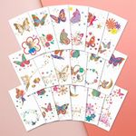 PapaKit Butterflies & Fairies 36 Temporary Fake Tattoo Set, 18 Individually Wrapped Sheets | Kids Girls & Boys Birthday Party Favor Gift Supply, Non-Toxic Safe Removable