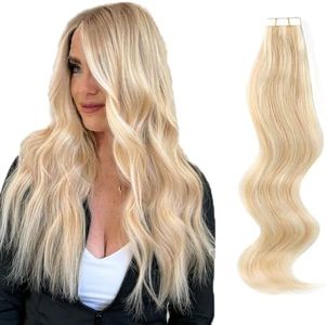 (41cm , Highlights18-613) - AmazingBeauty Pre-taped 50g/20pcs Double Sided Tape Hair Extensions Blonde Highlights Remy Human Hair Skin Weft, Invisible, Seamless Dirty Blonde with Platinum Beach/Bleached Blonde P18/613, 41cm