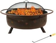 Sunnydaze Cosmic 42-Inch Wood-Burning Steel Fire Pit with Round Spark Screen, Poker, and Built-in Grate - Rust Patina