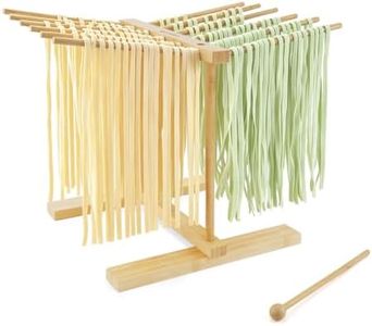 KITCHENDAO Natural Bamboo Pasta Drying Rack with 12 Rods and Transfer Wand