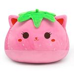 KOPHINYE Strawberry Cat Plush - 8 Inch Kawaii Strawberry Cat Pillow, Cute Strawberry Cat Stuffed Animal Plush, Cat Plush Toy Birthday, Party Gift for Kids, Girlfriend and Sisters