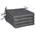 Outsunny Set of 4 Garden Seat Cushion with Ties, 42 x 42cm Replacement Dining Chair Seat Pad, Grey