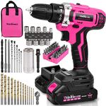 Pink Cordless Drill Set, 20V Lithium-ion Power Drill Set for Women with 67Pcs Drill Driver Bits, 3/8"Keyless Chuck, 25+1 Position Electric Drill, 2.0Ah Battery, Fast Charger and Storage Bag Included