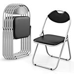 Happygrill 6-Pack Folding Chairs, Portable Card Chairs with Back & Padded Seat, Metal Waiting Room Chair Set for Events Office Wedding Party, Black (6-Pack)