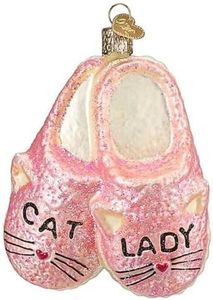 Old World Christmas Cat Lady Slippers Glass Hanging Ornament