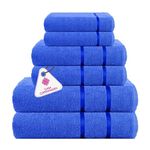 CASA COPENHAGEN Eternal 6 Piece Towel Set, Electric Blue, 500gsm, 2 Bath Towels, 2 Hand Towels, 2 Wash Cloths in Soft Egyptian Cotton for Bathroom, Kitchen and Shower