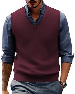 PaulJones Jersey sin mangas para hombre, cuello en V, mezcla de lana, corte ajustado, granate, XXL