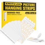 Emitever Picture Hanging Strips 20 Pairs (40 Strips), Double Side Hook Loop Mounting Tapes Adhesive Strips, Damage Free Hanging - for Pictures, Glass, Frames, Mirrors, Wall Decor and Signs(Medium)