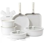 SENSARTE 17 Piece Pots and Pans Set, Nonstick Detachable Handle Cookware Set, Induction Kitchen Cookware Set with Removable Handle, Healthy Non Stick for RV, Dishwasher ＆ Oven Safe (White)