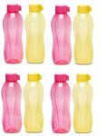 Tupperware Aquasafe Plastic Bottle Set, 1 Litre, Set of 8, Multicolour