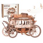 ROKR 3D Wooden Puzzles for Adults-Stagecoach Music Box Kit-DIY Wood Model Kits for Adults-Toy Gifts for Ages 14 and Up