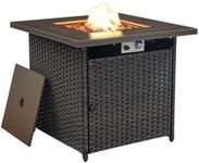 HUMMUH 30" Square Propane Fire Pit Table, 50,000 BTU Outdoor Gas Fire Pit with Lid and Lava Rock 2-in-1 Steel Fire Table for Porch Backyard Deck Balcony - Brown