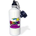 3dRose Shooting Star Rainbow Awesome Gym Teacher-Sports Water Bottle, 21oz (wb_201320_1), Aluminum, White