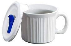 Corningware Pyrex Ounce Oven Safe Meal Mug with Vented Lid French White Earplug, 7 cm, Black