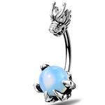 OUFER Body Piercing Belly Button Rings Dragon Head and Claw Catch Natural Gem 316L Stainless Steel Belly Rings Navel Jewelry Rings