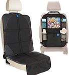 Funbliss Car Seat Protector + Car Seat Organiser Black,Car Seat Protector for Child Seats,XL Largest Car Seat Cover for Child,Kick Mat Back Seat